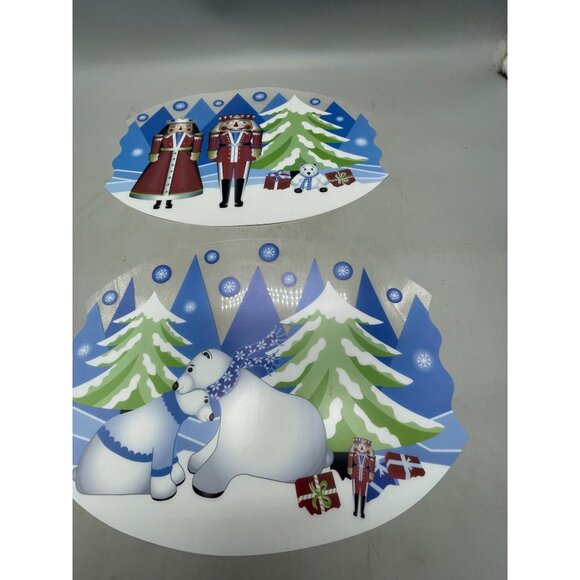 set of 2 Christmas trays blue removable place mats polar bear nut cracker READ - Picture 5 of 7